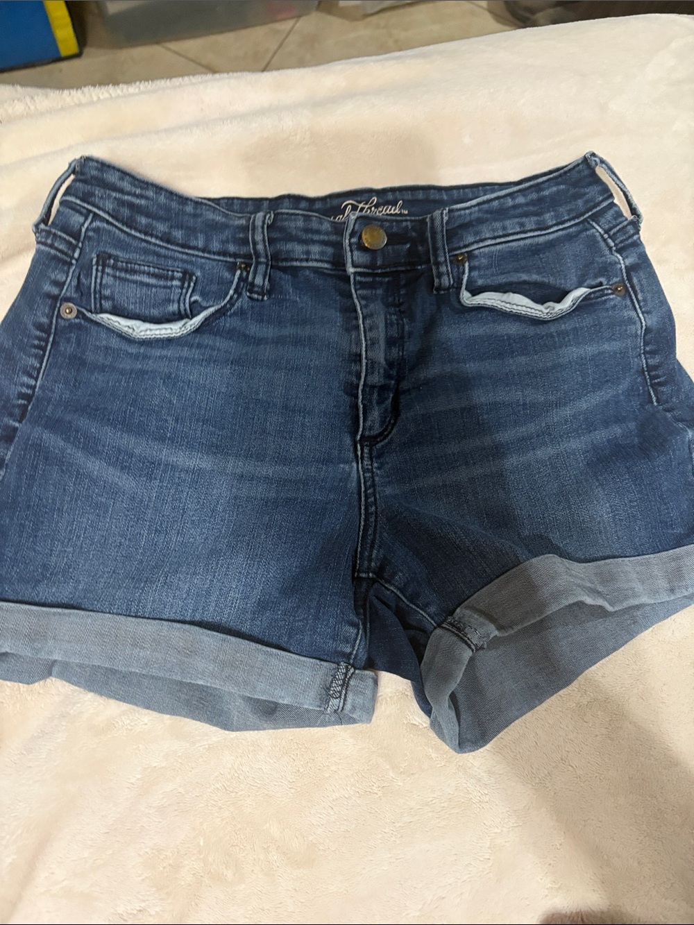 Dark Blue Denim Roll-Cuff Women’s Shorts